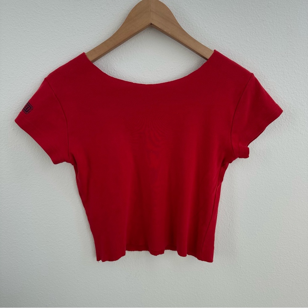 Red Elmo Off the Shoulder Cropped Tee - Picture 8 of 8